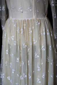 Vintage 1970s Edwardian Style Cream Lace Wedding Dress