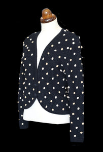 Vintage 1950s Black Polka dot Hand Knitted Cardigan