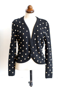 Vintage 1950s Black Polka dot Hand Knitted Cardigan