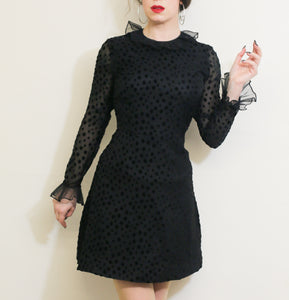 Vintage 1960s Black Dot Ruffle Mini Dress