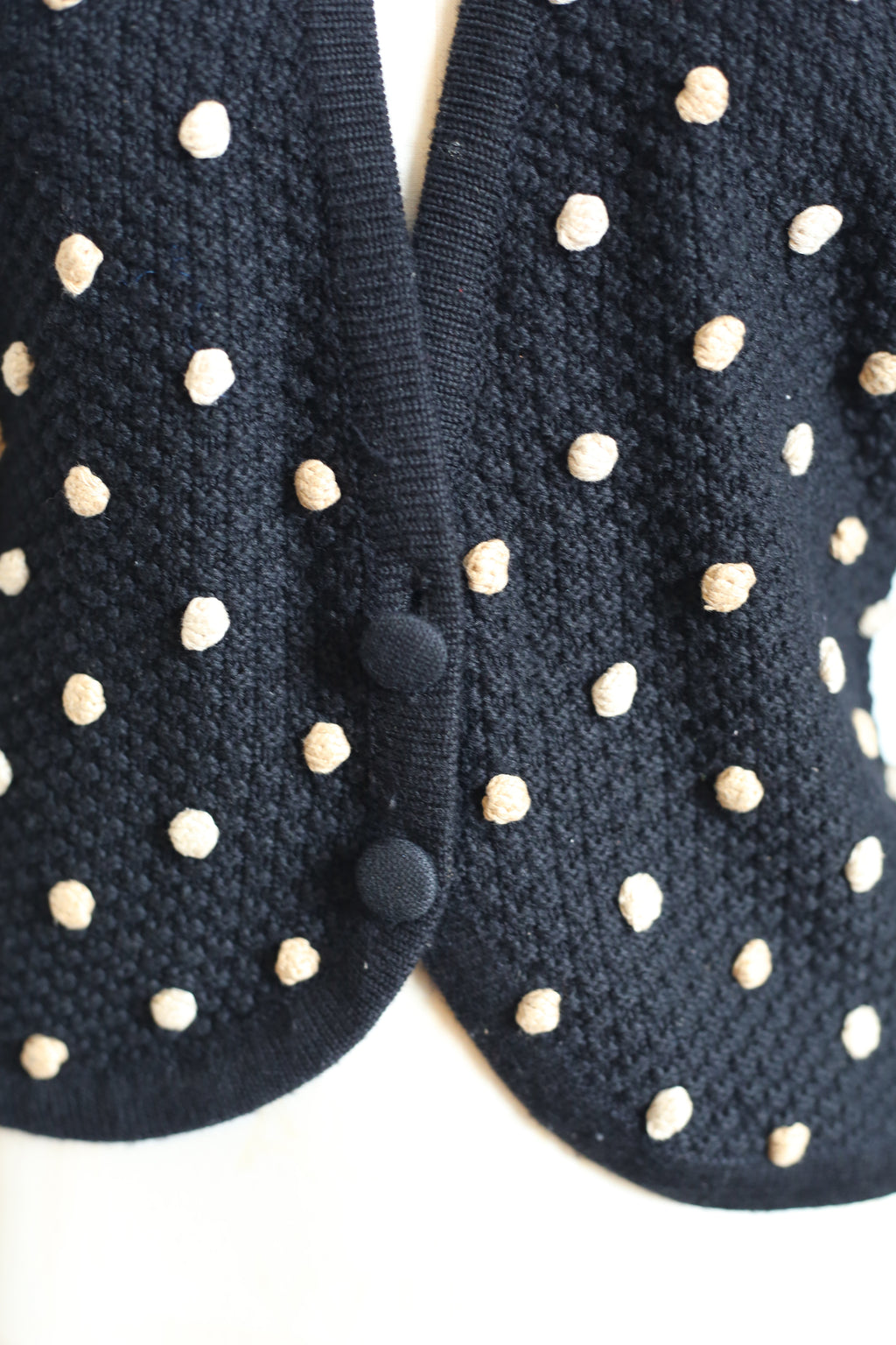 Vintage 1950s Black Polka dot Hand Knitted Cardigan