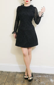 Vintage 1960s Black Dot Ruffle Mini Dress