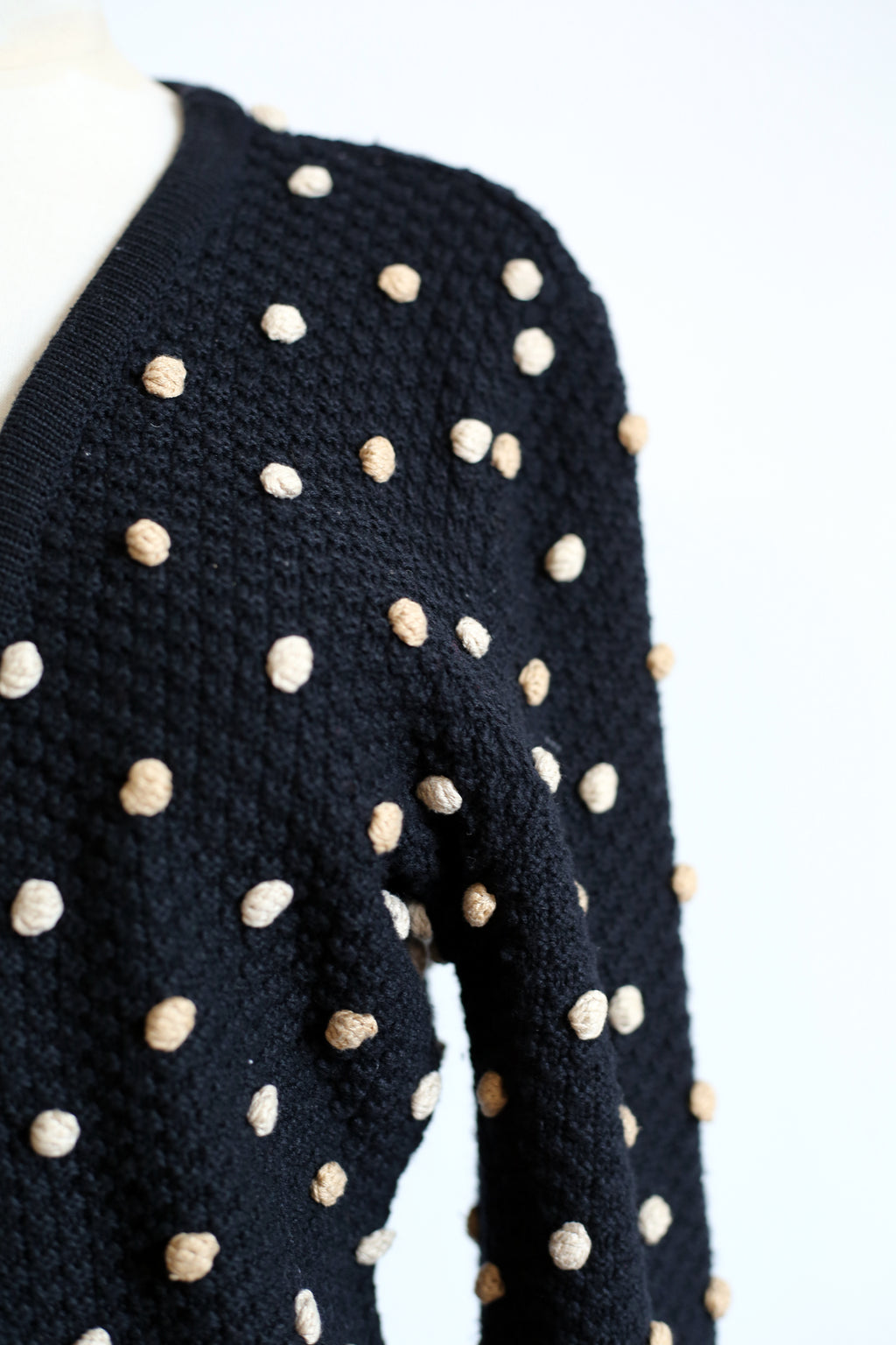 Vintage 1950s Black Polka dot Hand Knitted Cardigan