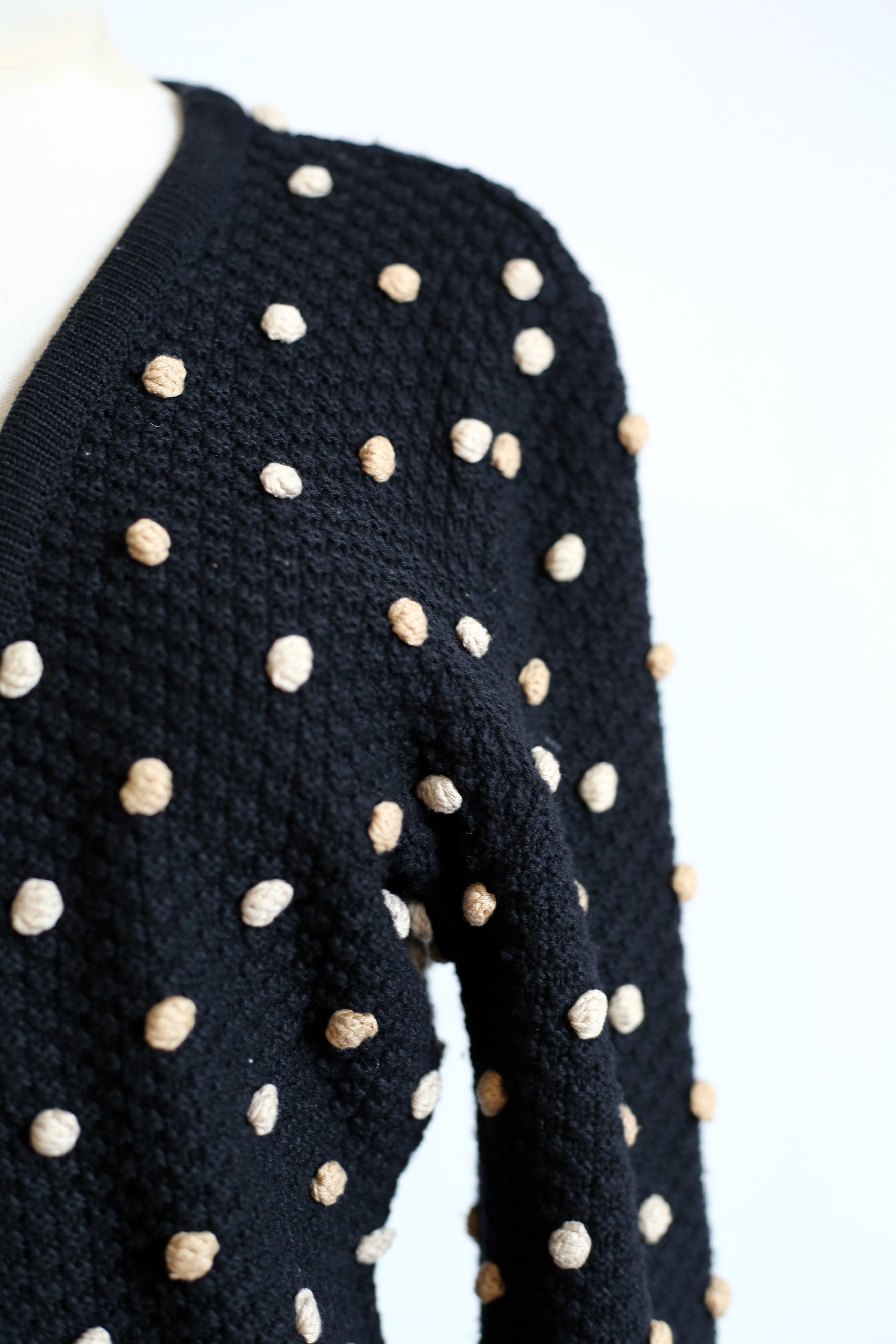Vintage 1950s Black Polka dot Hand Knitted Cardigan