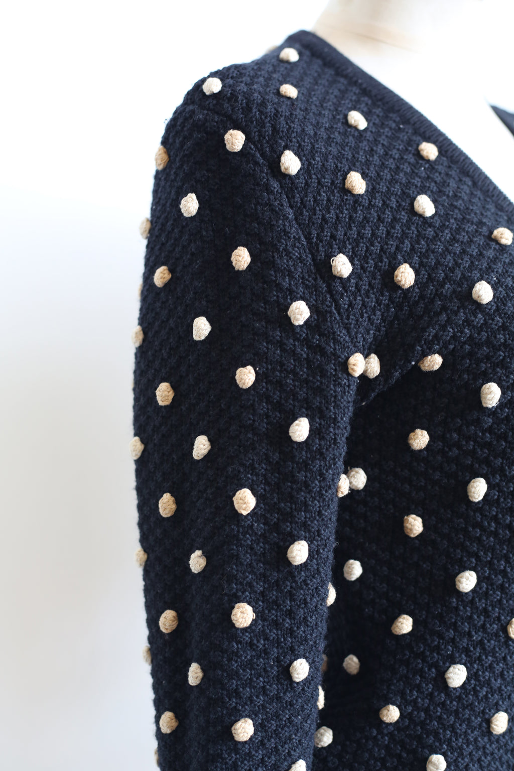 Vintage 1950s Black Polka dot Hand Knitted Cardigan