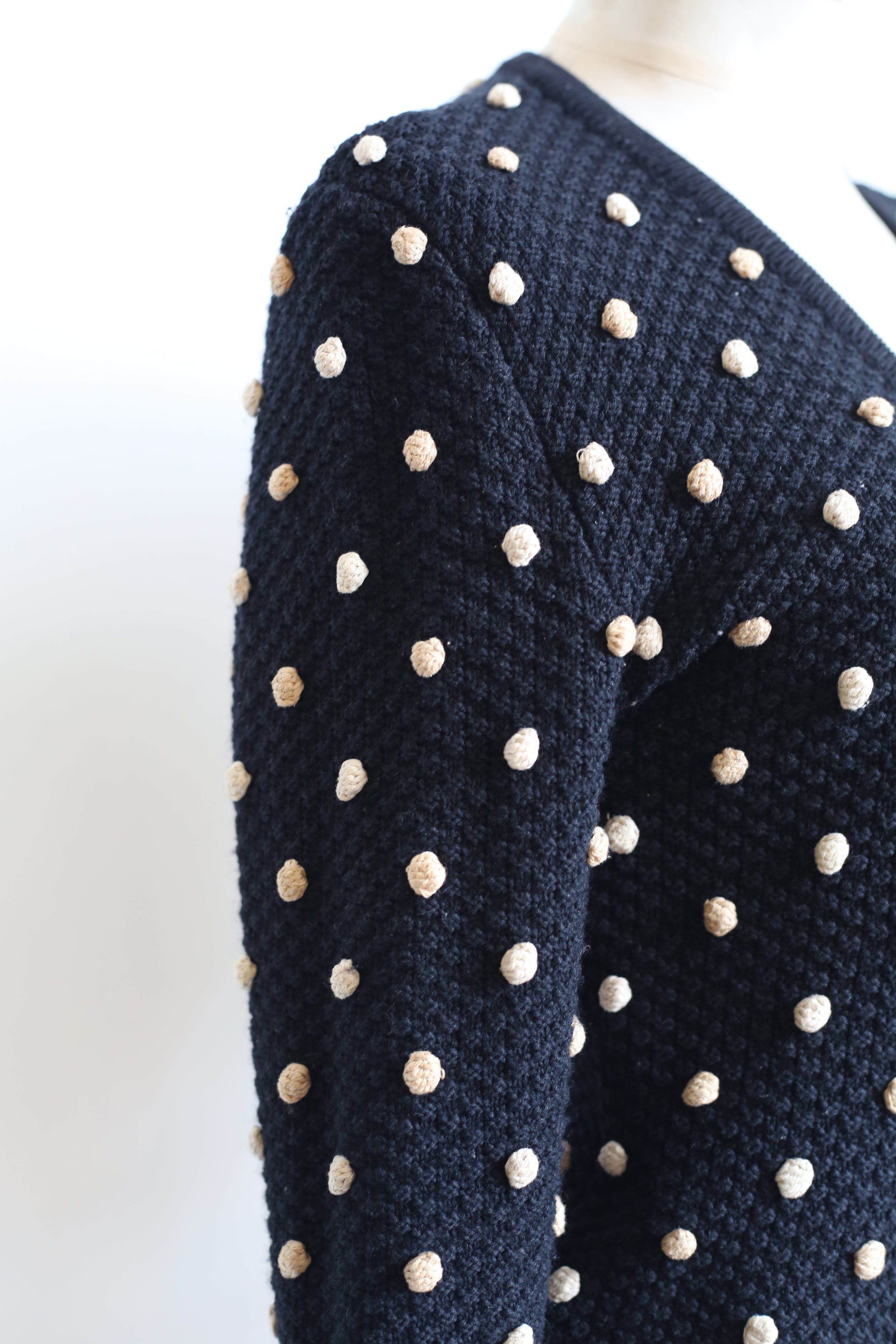 Vintage 1950s Black Polka dot Hand Knitted Cardigan