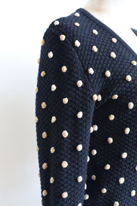 Vintage 1950s Black Polka dot Hand Knitted Cardigan