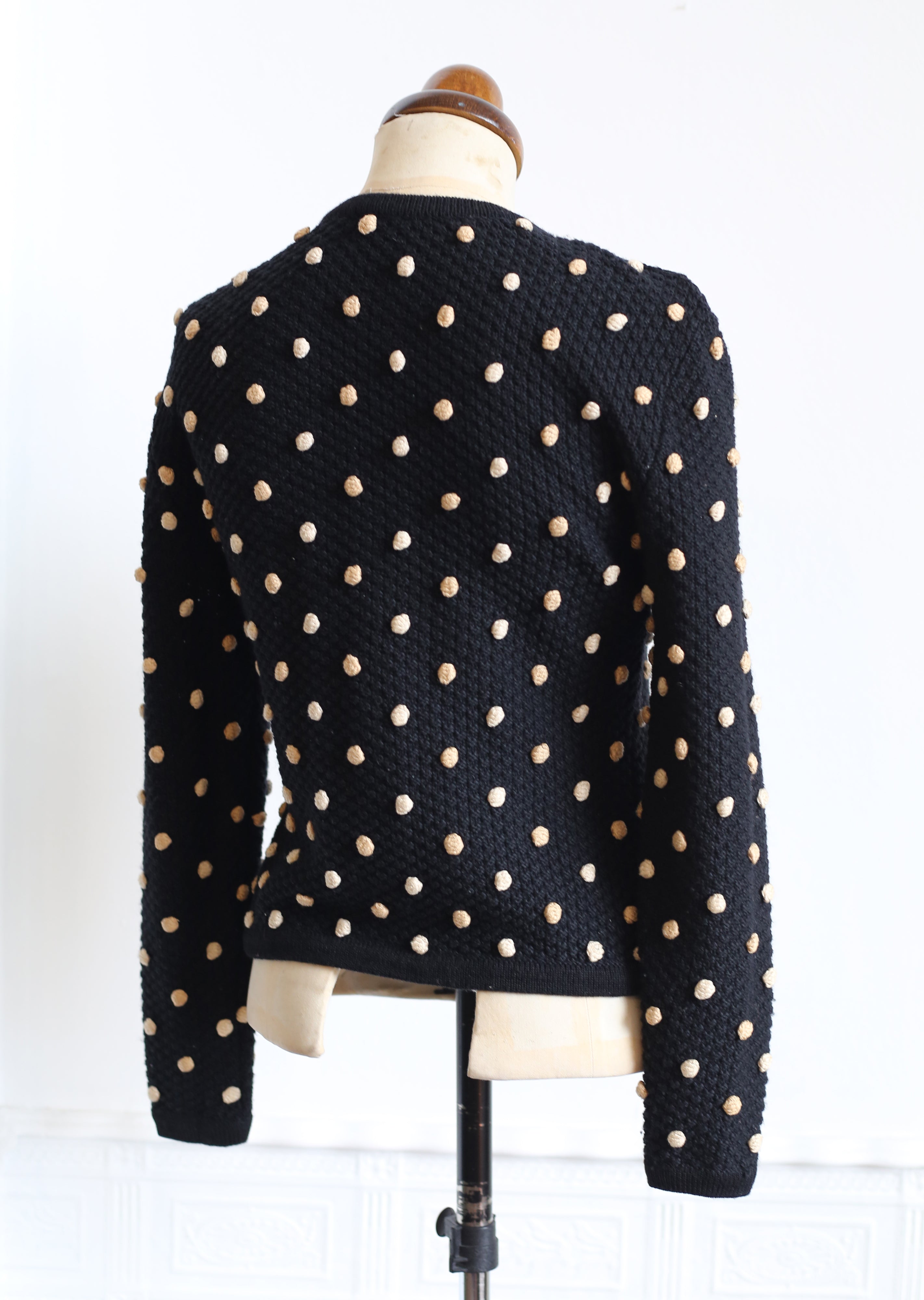 Vintage 1950s Black Polka dot Hand Knitted Cardigan