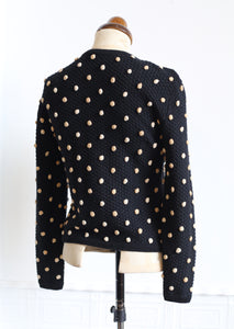 Vintage 1950s Black Polka dot Hand Knitted Cardigan