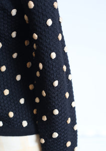 Vintage 1950s Black Polka dot Hand Knitted Cardigan