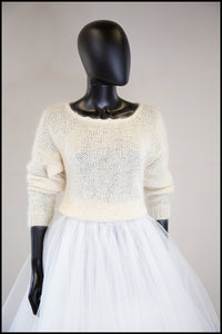 Vintage 1980s Ivory Hand Knit Mohair Sweater