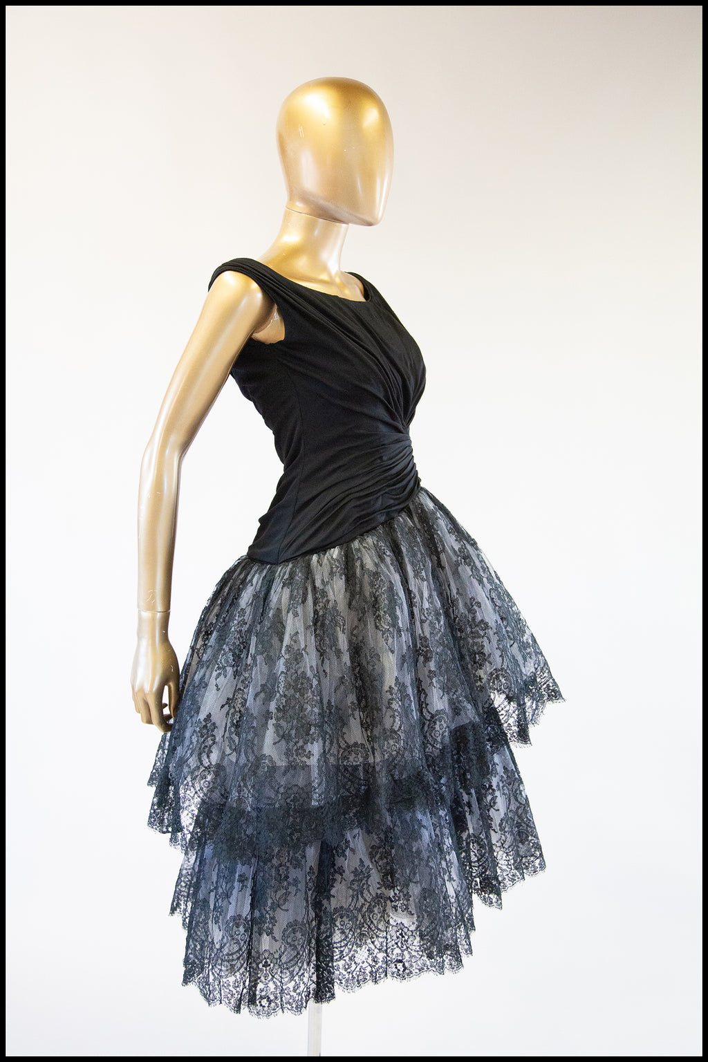 RESERVED Vintage 1950s Black Chantilly Lace Couture Cocktail Dress