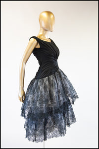 RESERVED Vintage 1950s Black Chantilly Lace Couture Cocktail Dress