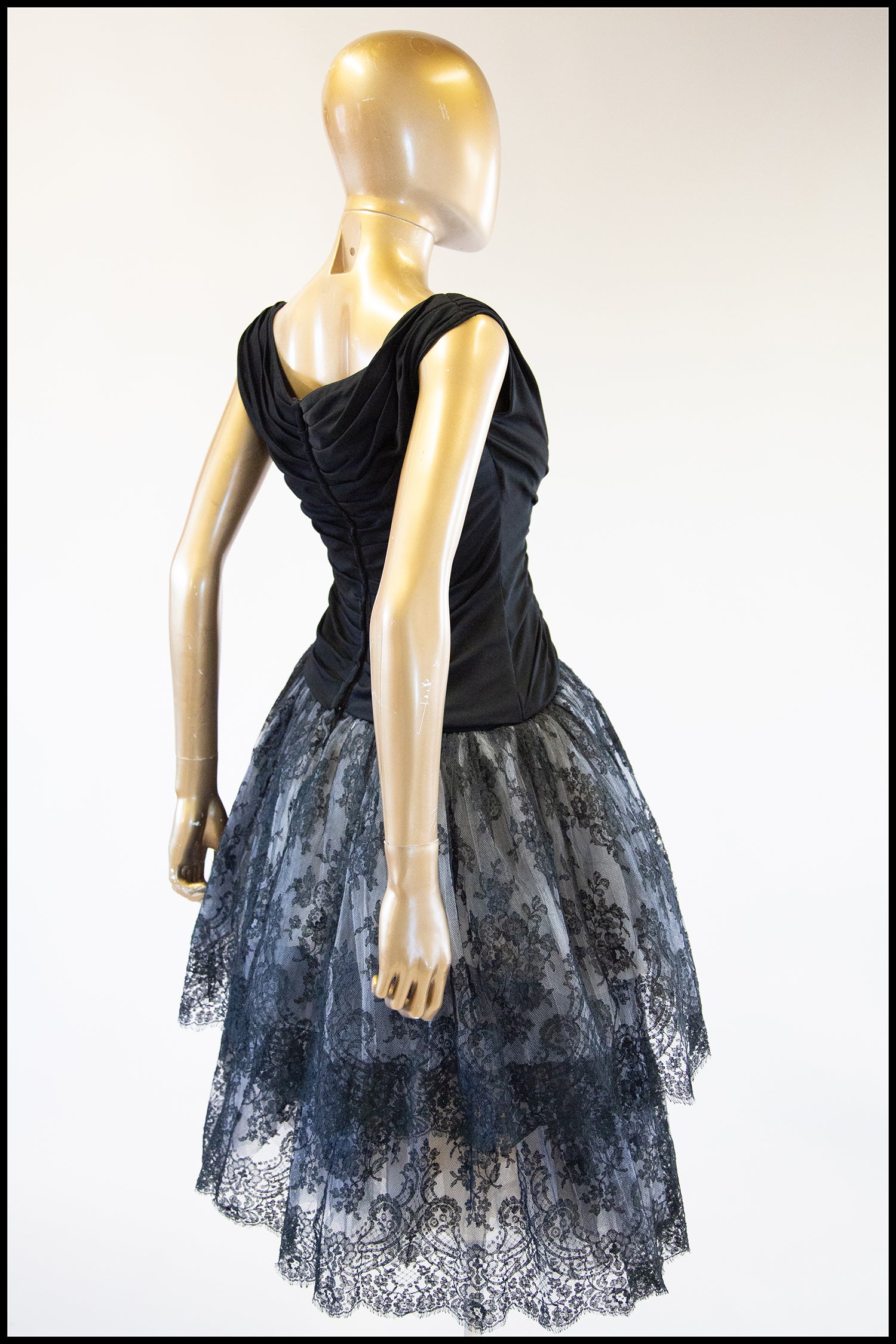 RESERVED Vintage 1950s Black Chantilly Lace Couture Cocktail Dress