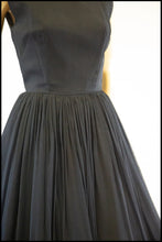 Vintage 1950s Black Silk Chiffon Midi Dress