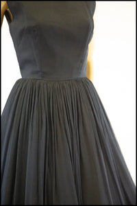 Vintage 1950s Black Silk Chiffon Midi Dress
