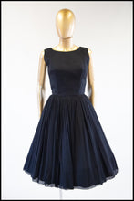 Vintage 1950s Black Silk Chiffon Midi Dress