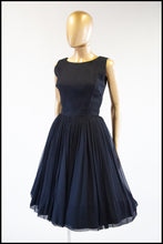 Vintage 1950s Black Silk Chiffon Midi Dress
