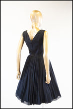 Vintage 1950s Black Silk Chiffon Midi Dress