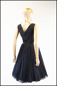 Vintage 1950s Black Silk Chiffon Midi Dress
