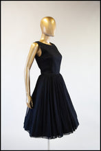 Vintage 1950s Black Silk Chiffon Midi Dress