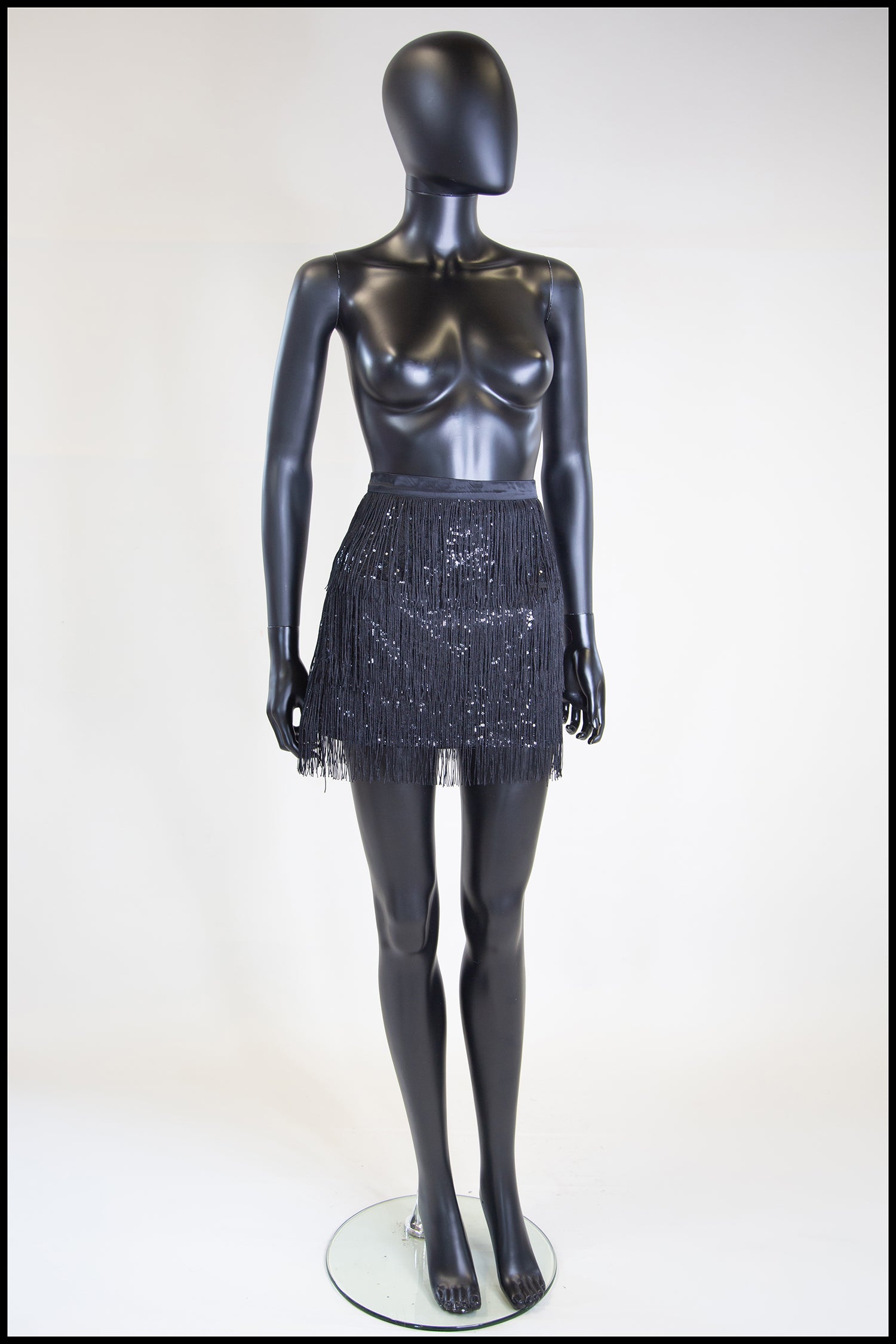 Black Fringed Sequin Mini Skirt