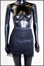Black Fringed Sequin Mini Skirt