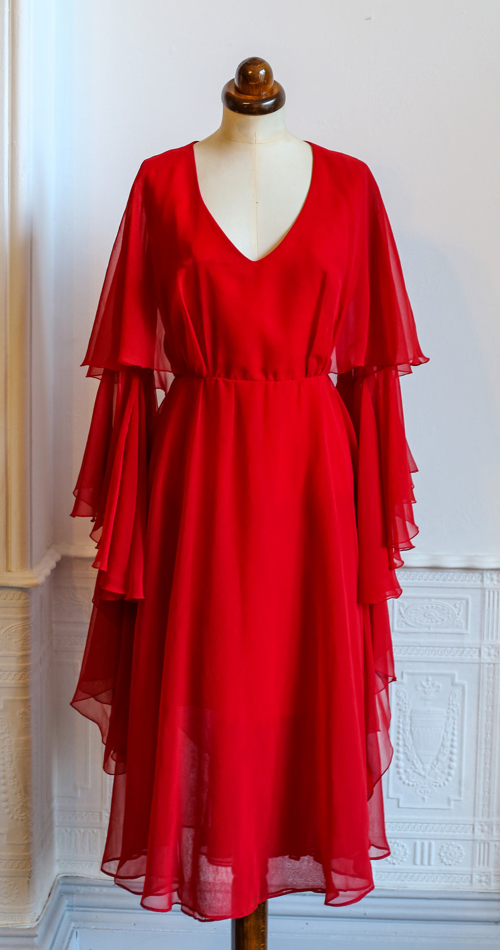 Vintage 1970s Burnt Red Chiffon Dress
