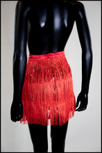 Red Fringed Sequin Mini Skirt