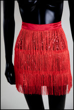 Red Fringed Sequin Mini Skirt
