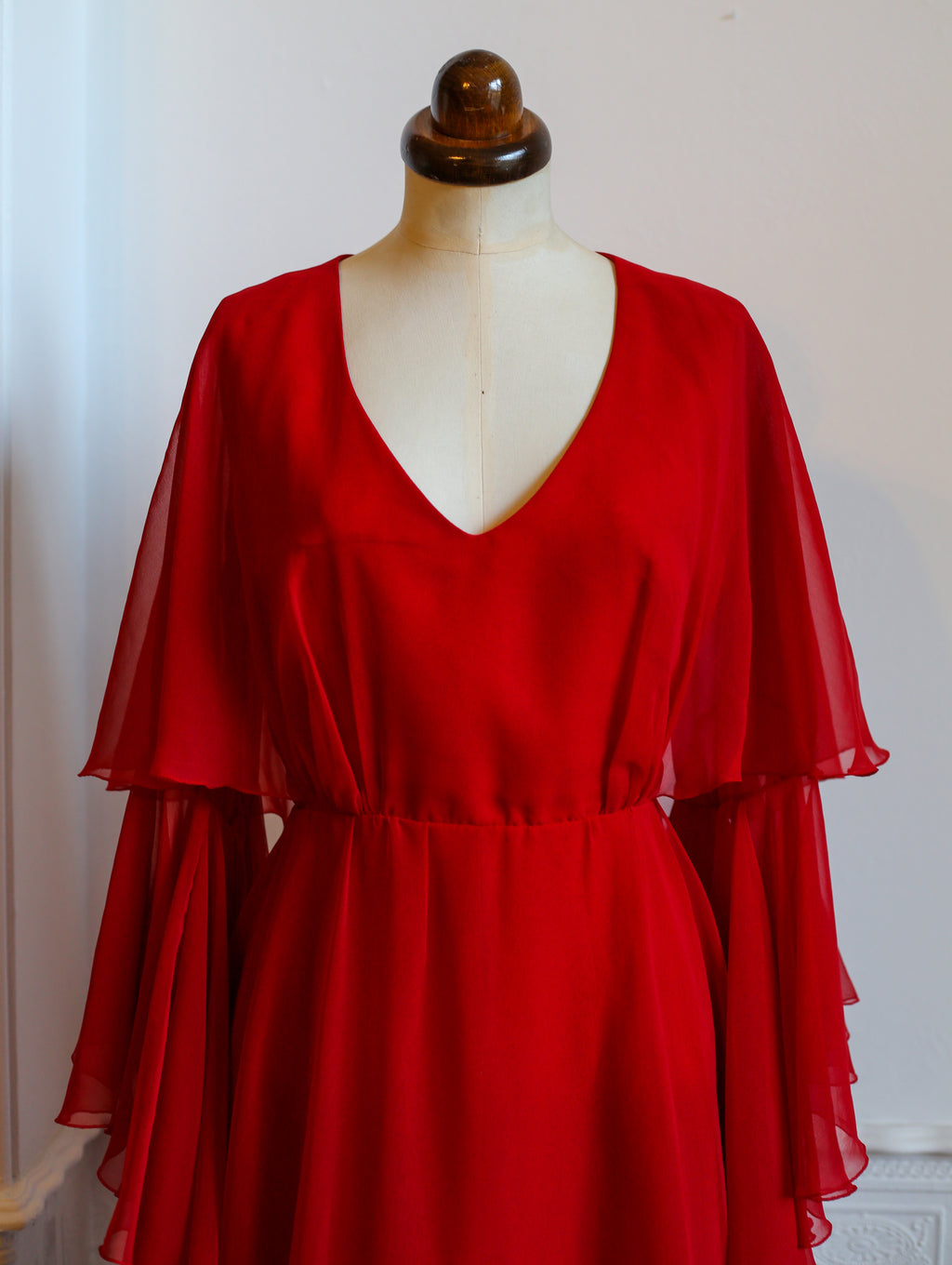 Vintage 1970s Burnt Red Chiffon Dress