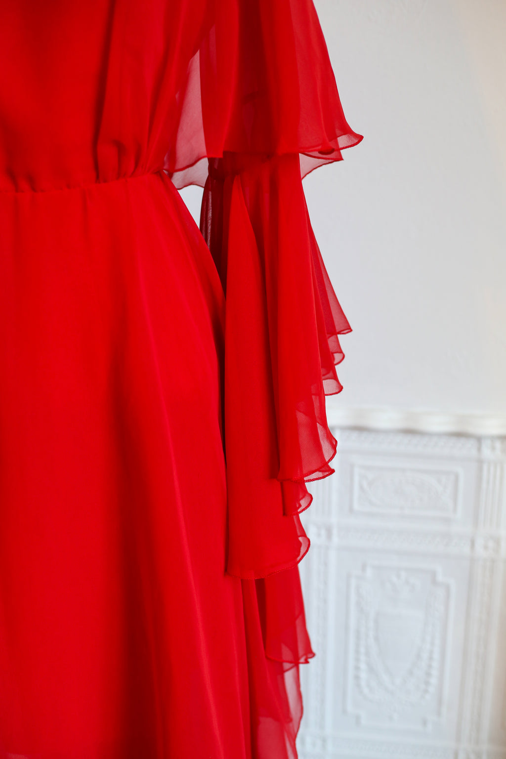 Vintage 1970s Burnt Red Chiffon Dress
