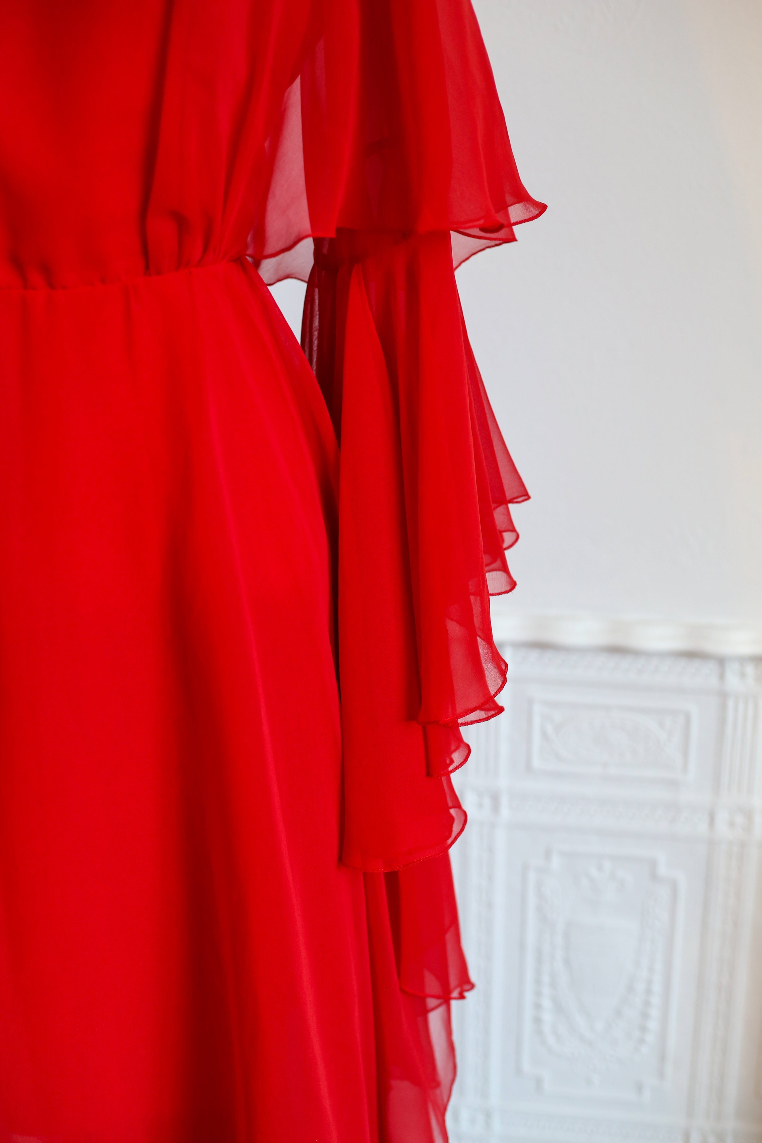 Vintage 1970s Burnt Red Chiffon Dress