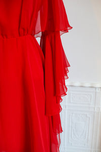 Vintage 1970s Burnt Red Chiffon Dress