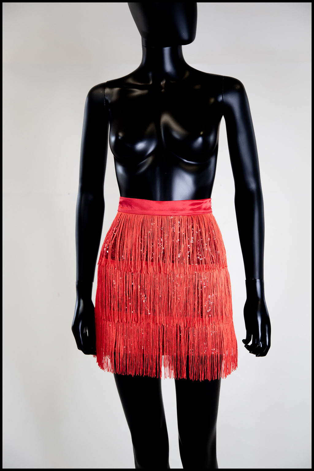 red sequin fringed mini skirt Alexandra King