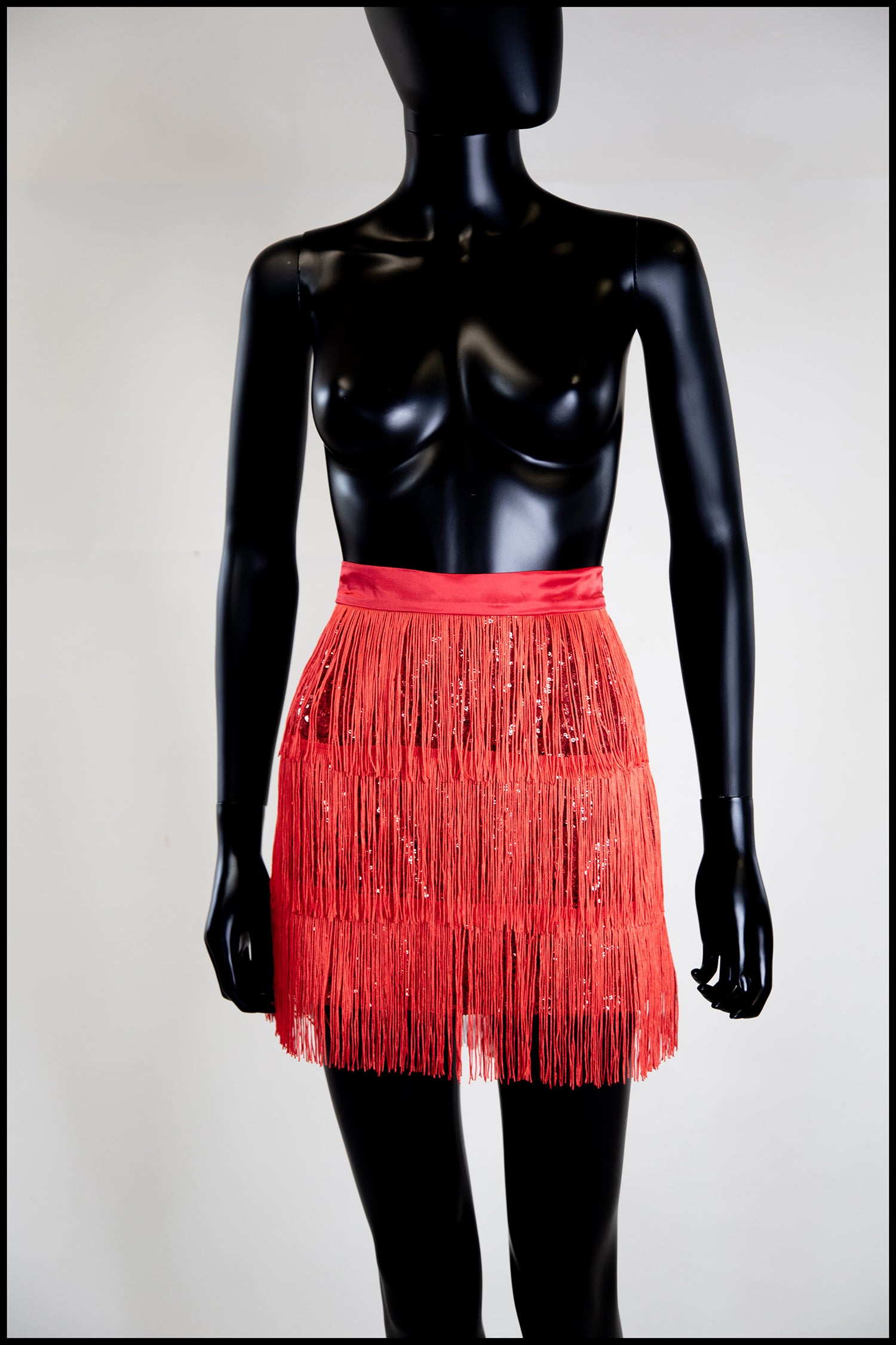red sequin fringed mini skirt Alexandra King