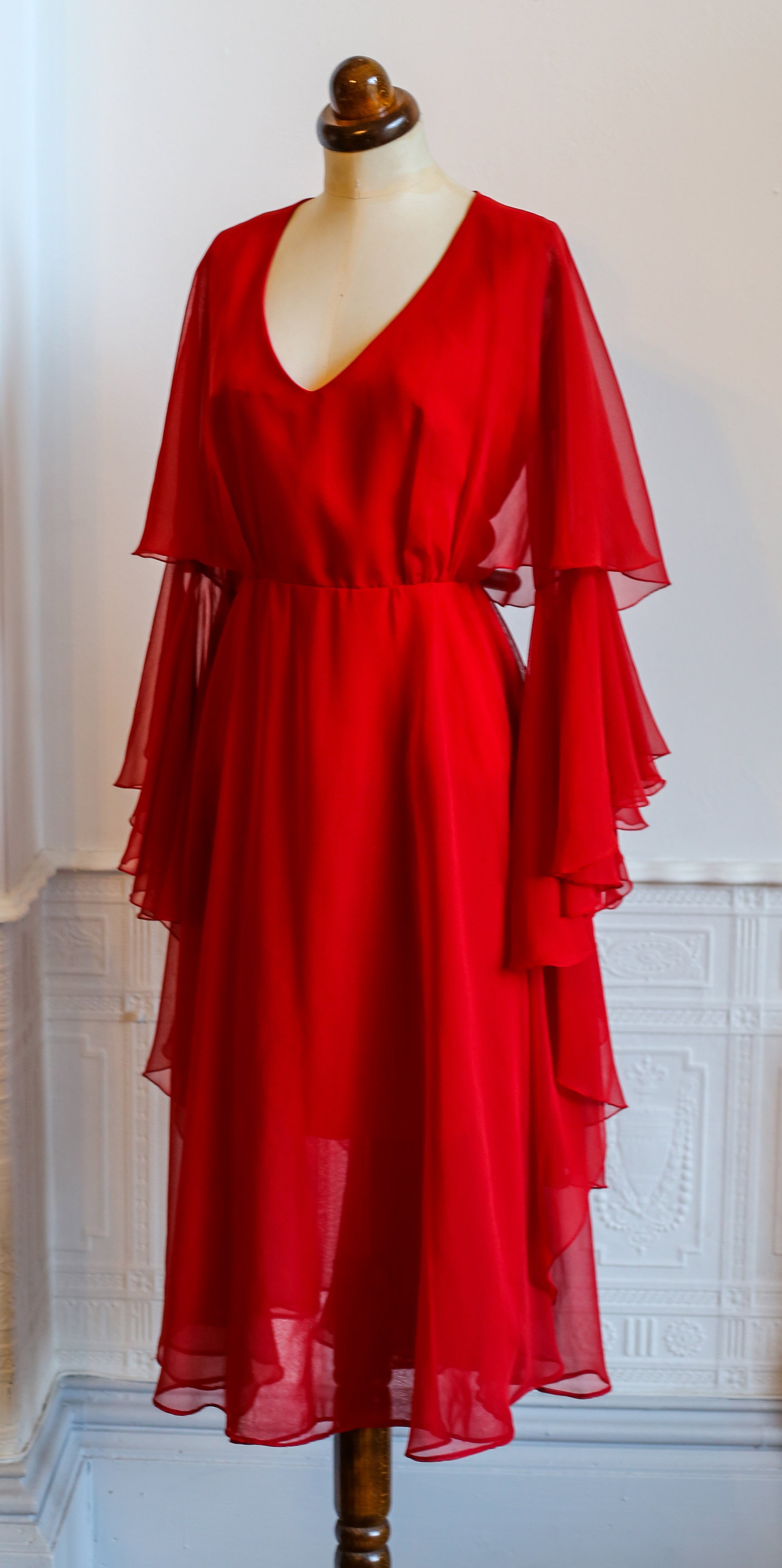 Vintage 1970s Burnt Red Chiffon Dress