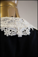 Vintage 1980s Black & White Crepe Lace Wrap Dress