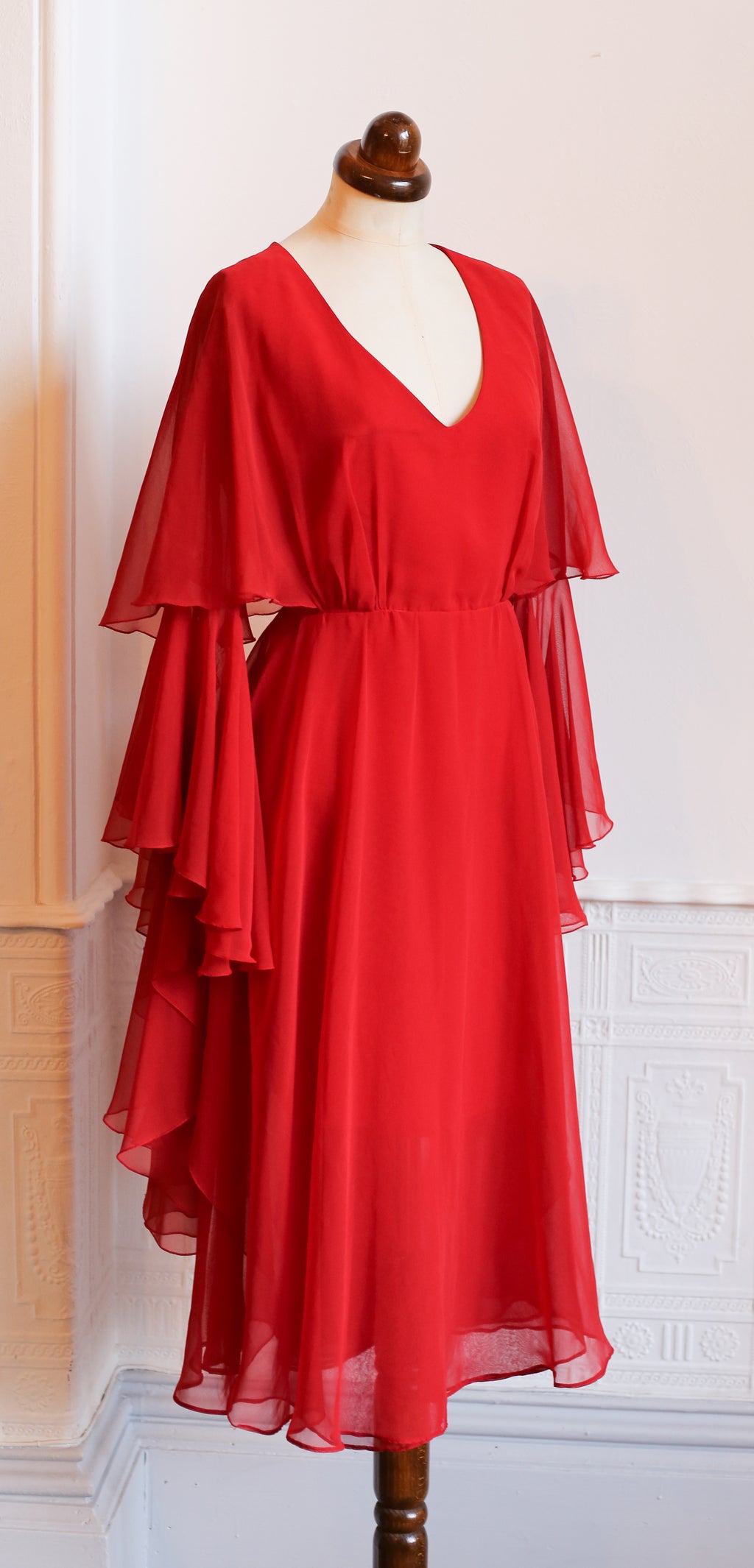 Vintage 1970s Burnt Red Chiffon Dress