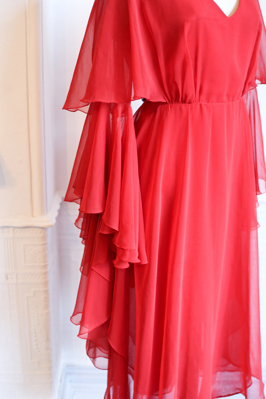 Vintage 1970s Burnt Red Chiffon Dress