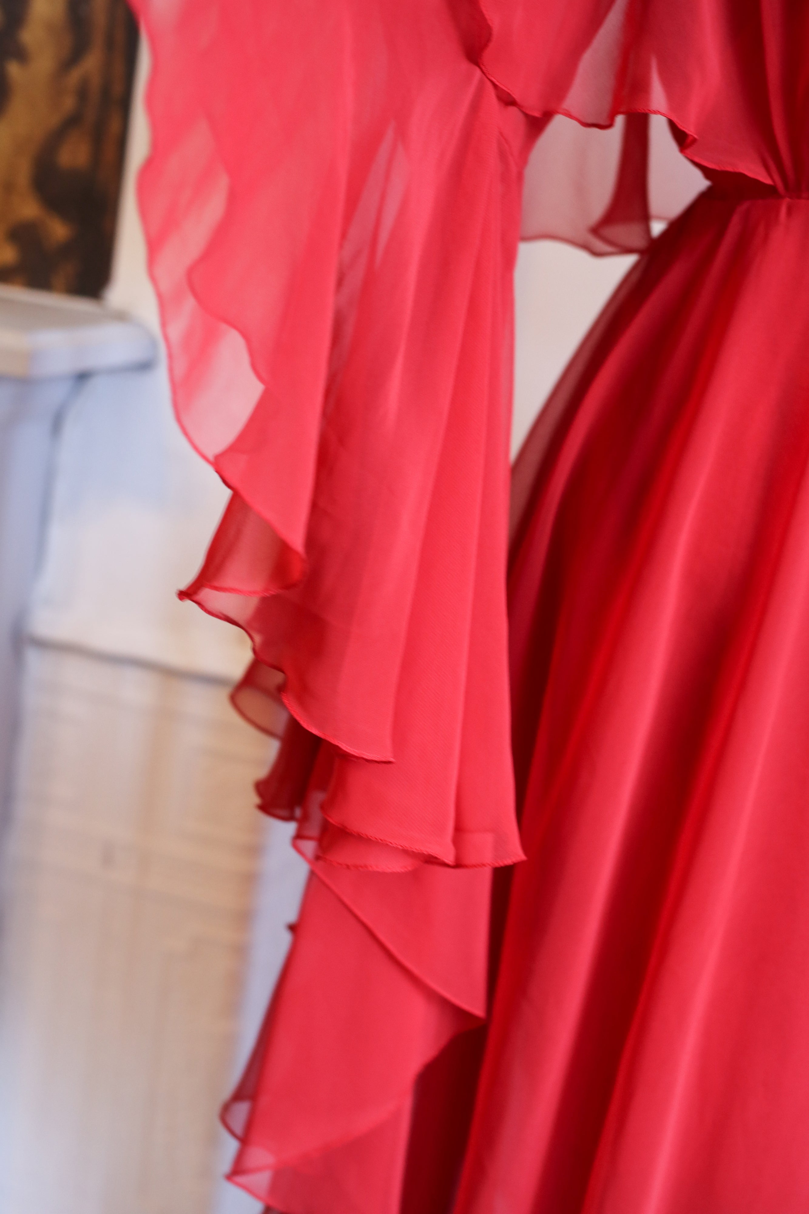 Vintage 1970s Burnt Red Chiffon Dress