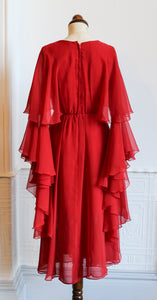 Vintage 1970s Burnt Red Chiffon Dress