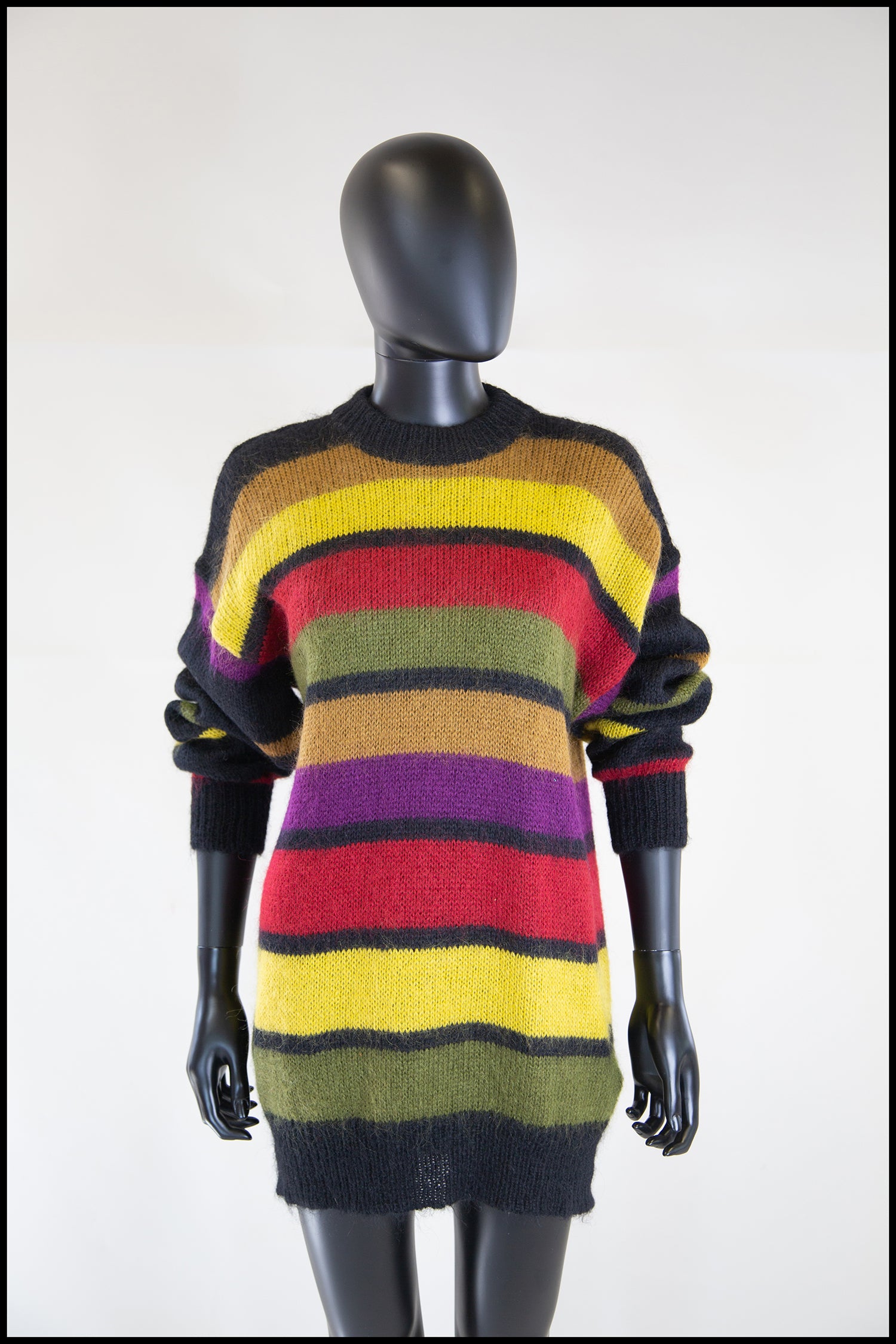 Vintage 1980s Mohair Multi Stripe Long Sweater