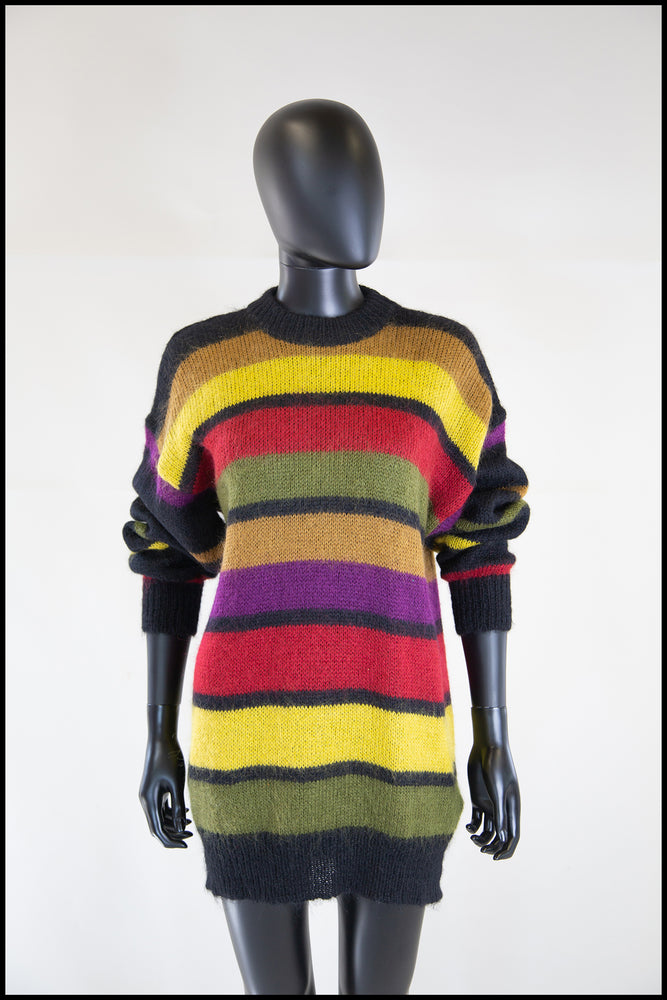 Vintage 1980s Mohair Multi Stripe Long Sweater