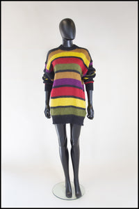 Vintage 1980s Mohair Multi Stripe Long Sweater