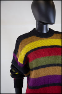Vintage 1980s Mohair Multi Stripe Long Sweater