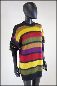 Vintage 1980s Mohair Multi Stripe Long Sweater