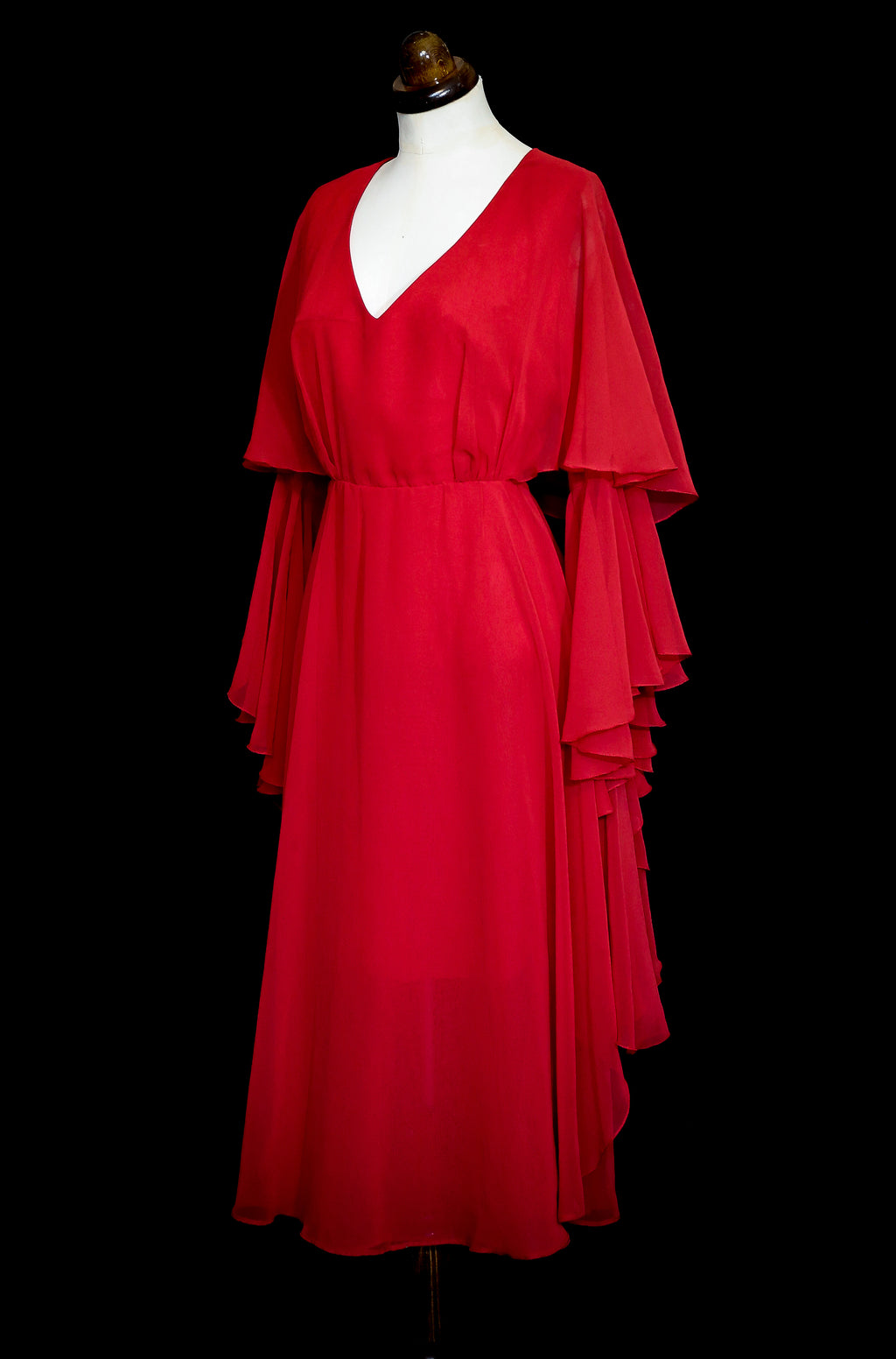 Vintage 1970s Burnt Red Chiffon Dress