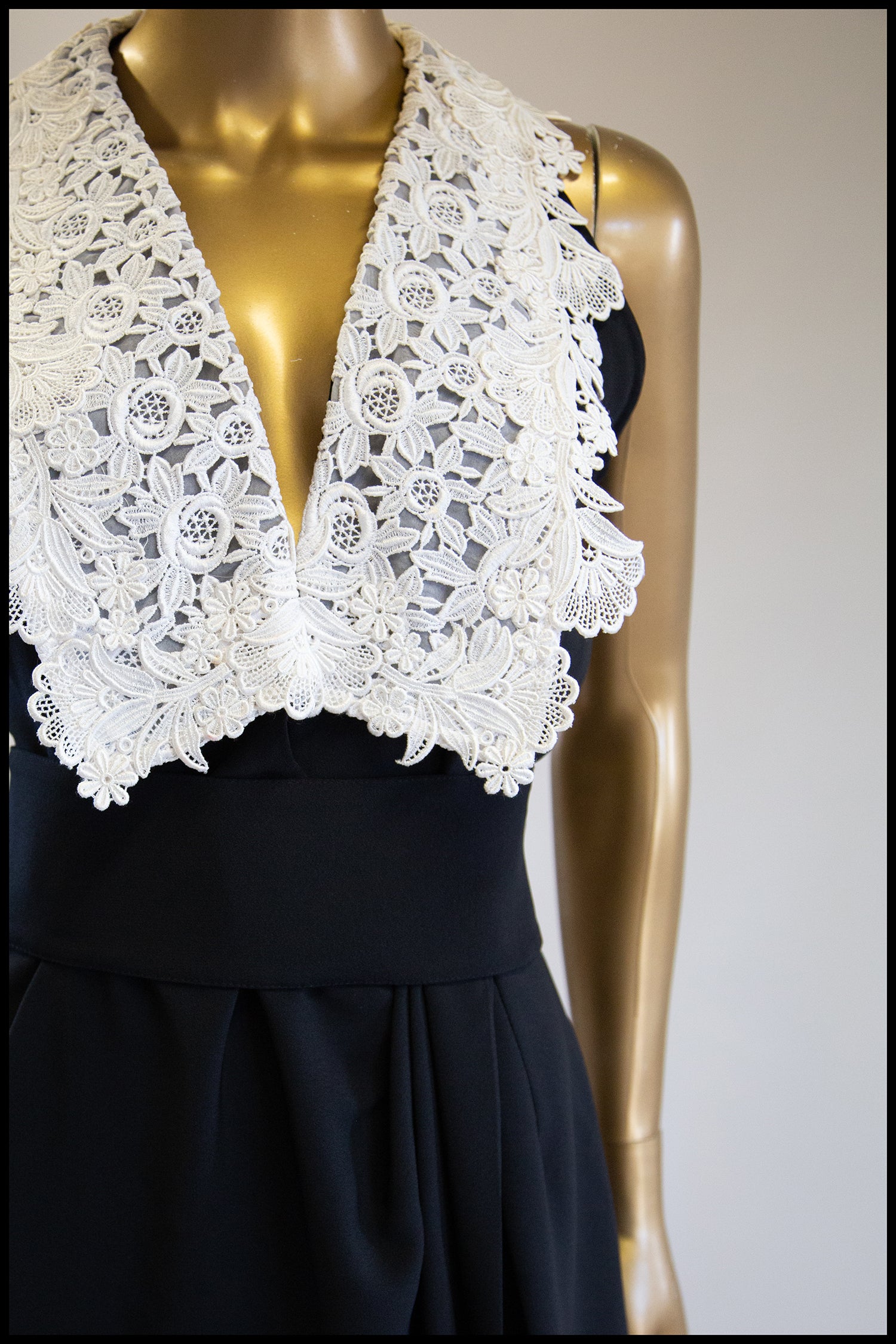 Vintage 1980s Black & White Crepe Lace Wrap Dress