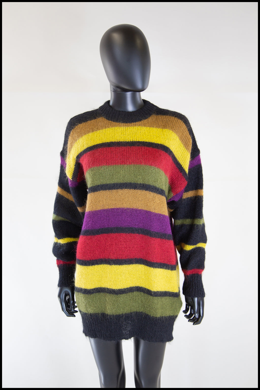 Vintage 1980s Mohair Multi Stripe Long Sweater